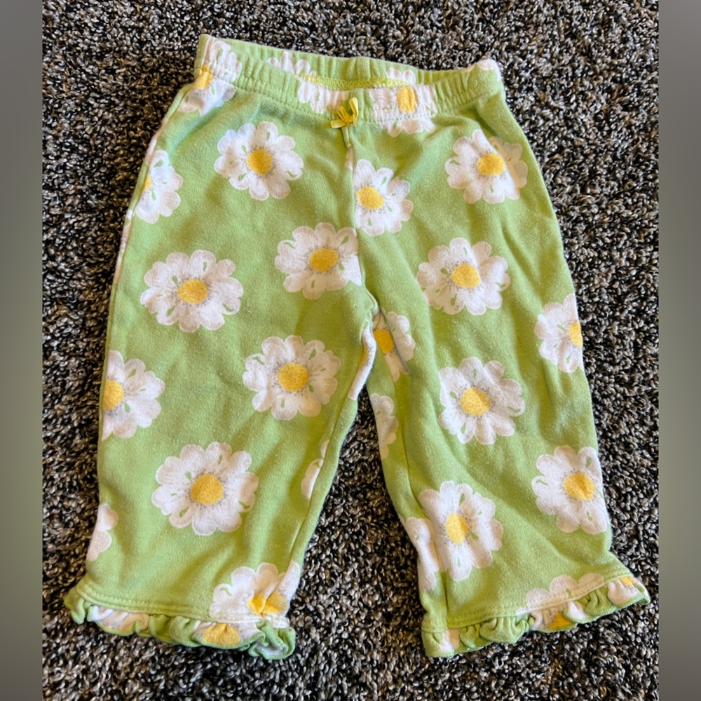 CARTERS Baby Girls Green Daisy Bottom Ruffle Pants